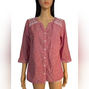 Linen & Cotton Light Red Women's Blouse Medium Christopher Banks